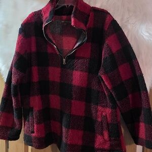 Red and Black Plaid Fleece Pullover